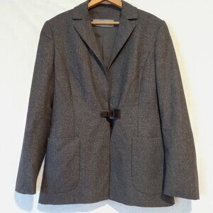 Genny Glen Plaid Check Italy Wool Tailored Blazer Dark Charcoal Size 10